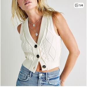 Free People Women's Denson Sweater Vest Cable Knit Ivory Size Medium